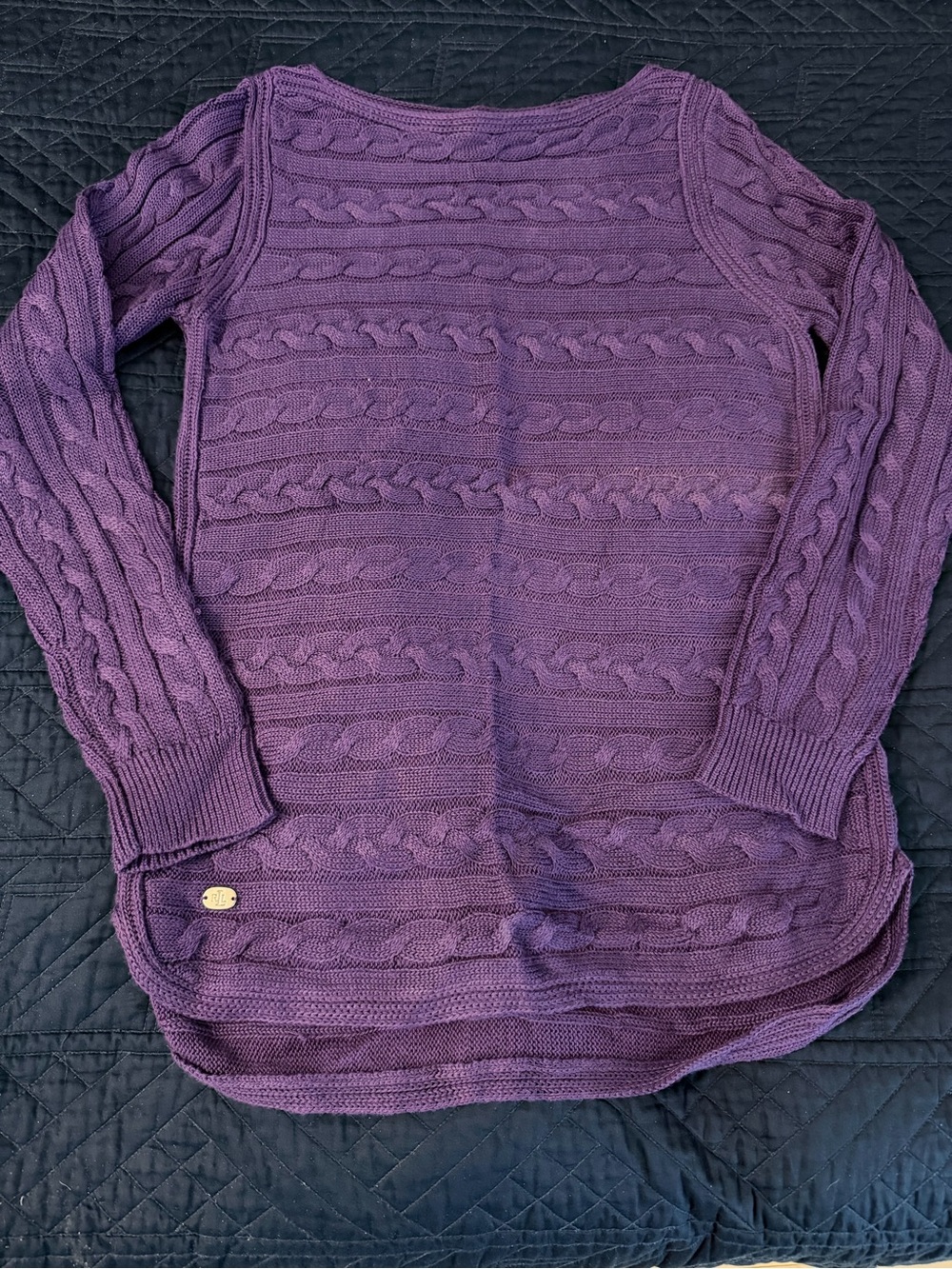 Ralph Lauren Purple Cable-Knit Scoop Neck Sweater